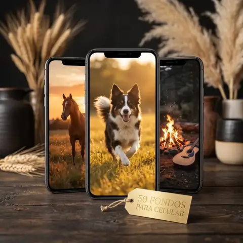 Tres celulares mostrando fondos de pantalla del campo argentino